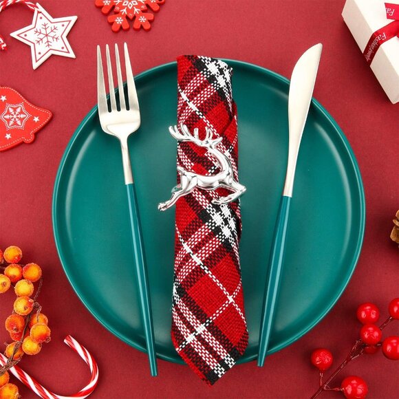 Stylish 6 Pcs Silver Napkin Holders with Reindeer Design for Parties & Weddings - Picture 6 of 7